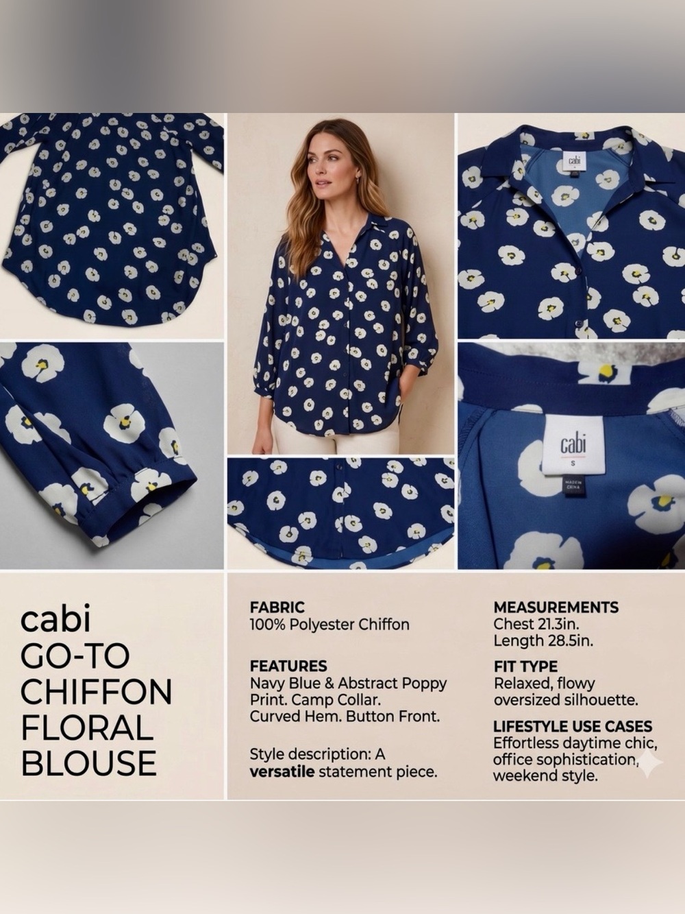 Cabi Navy Floral Blouse
